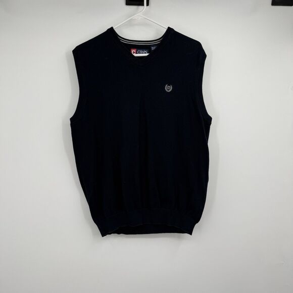 Mens Chaps L Navy Blue 100% Cotton Sweater Vest Preppy Grunge Golf Holiday Dad - Picture 1 of 9